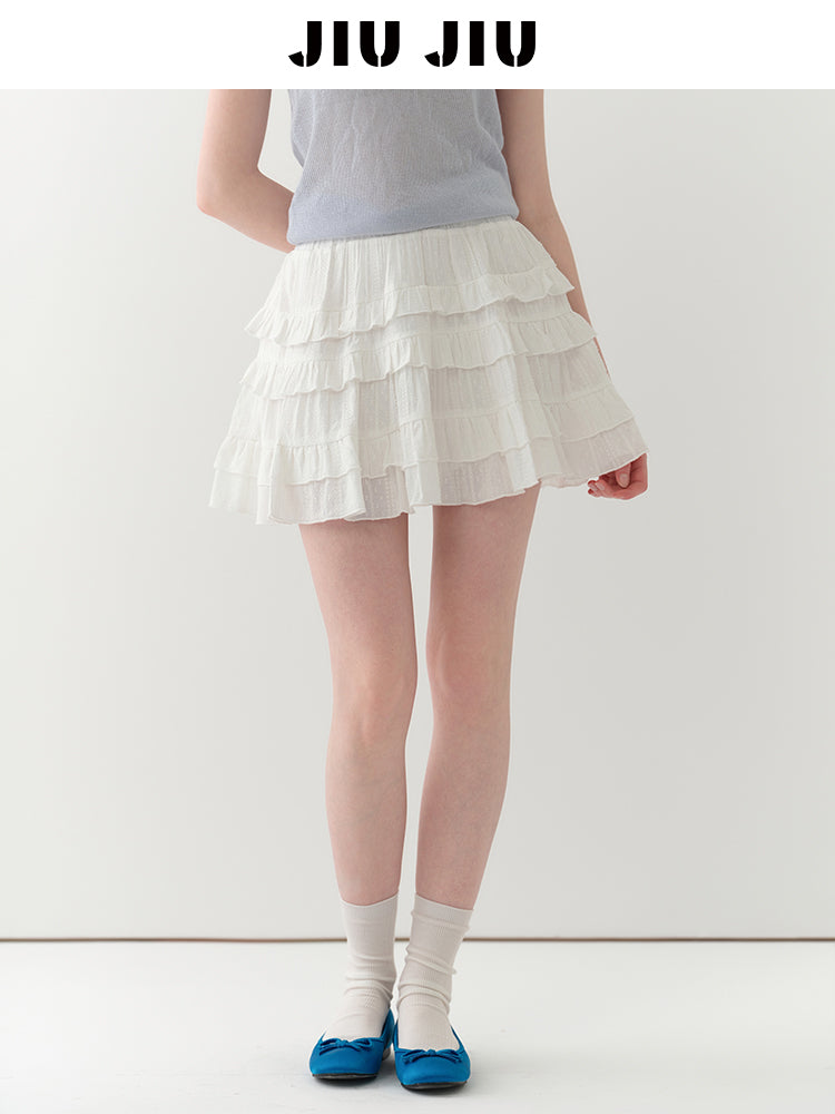 Cotton Embroidered Tiered Ruffle Skirt