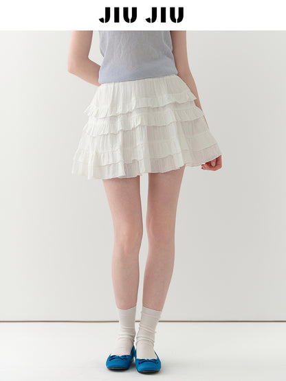 Cotton Embroidered Tiered Ruffle Skirt