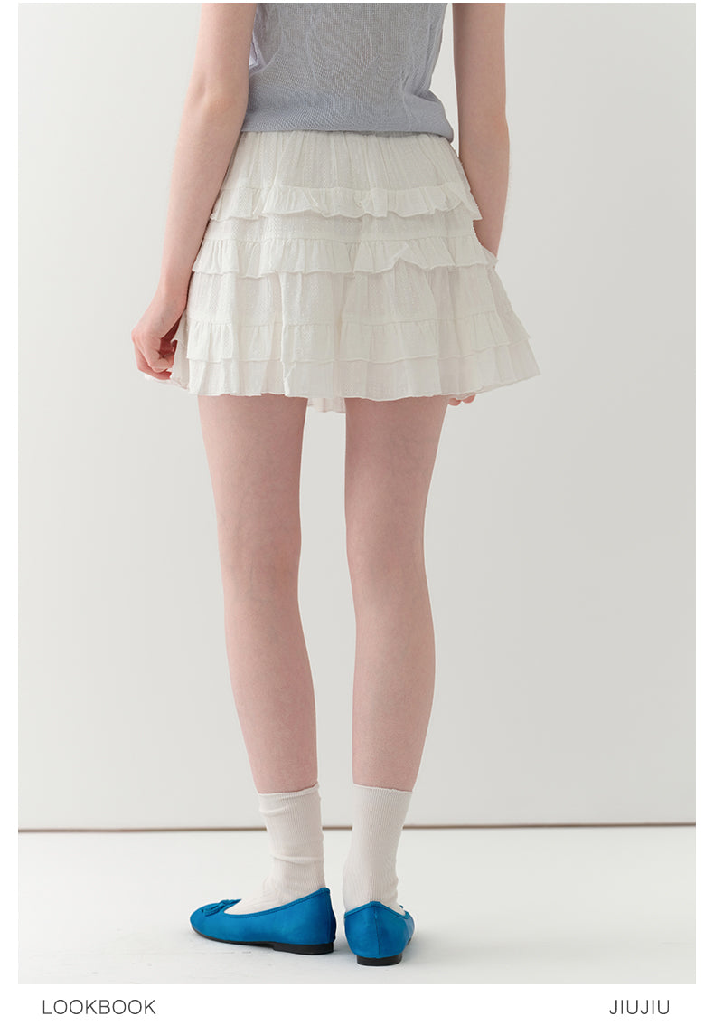 Cotton Embroidered Tiered Ruffle Skirt