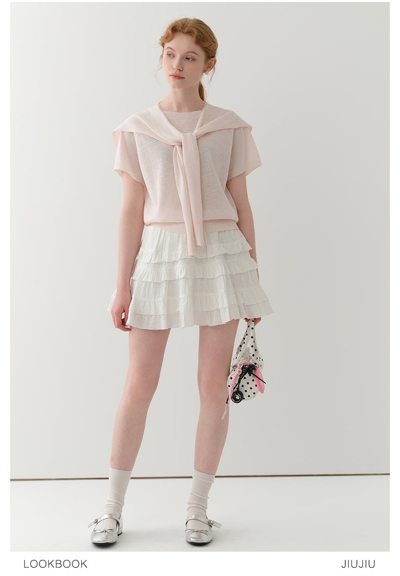 Cotton Embroidered Tiered Ruffle Skirt