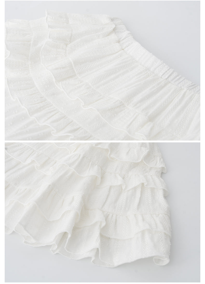 Cotton Embroidered Tiered Ruffle Skirt