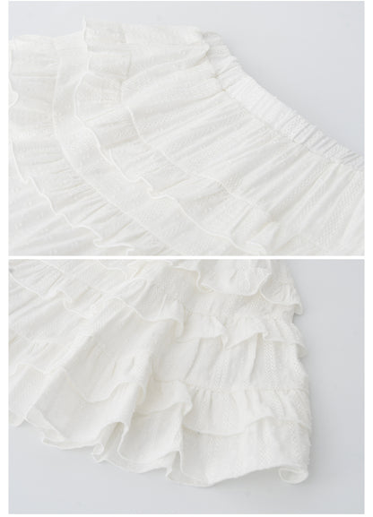 Cotton Embroidered Tiered Ruffle Skirt