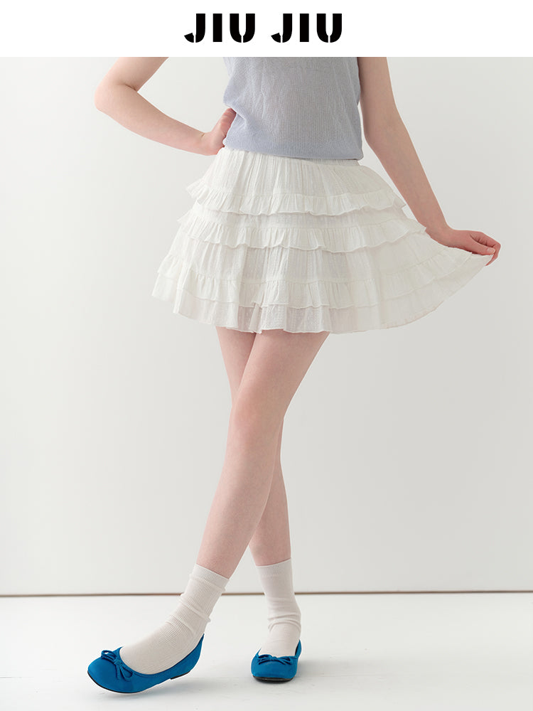 Cotton Embroidered Tiered Ruffle Skirt
