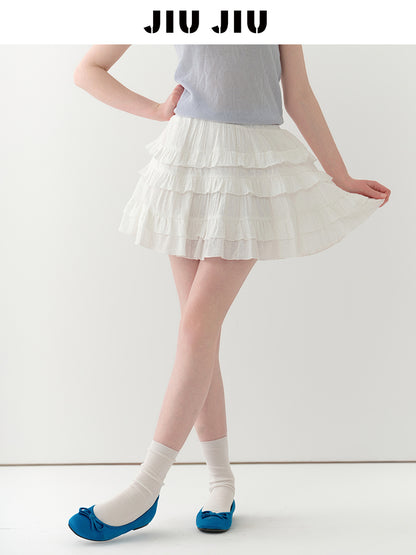 Cotton Embroidered Tiered Ruffle Skirt