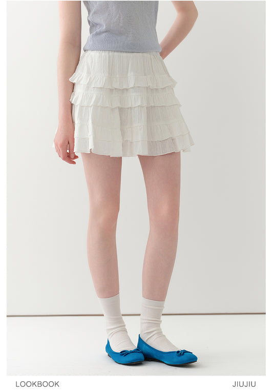 Cotton Embroidered Tiered Ruffle Skirt