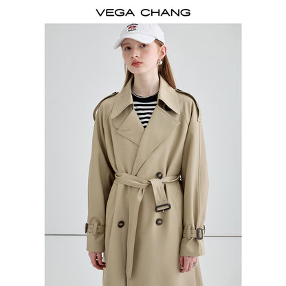 Mid-Length Belted Trench Coat With Striped Lining