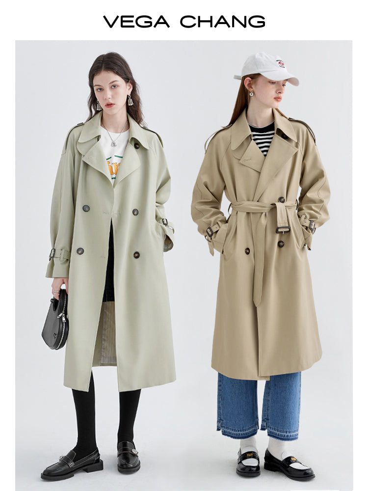 Mid-Length Belted Trench Coat With Striped Lining