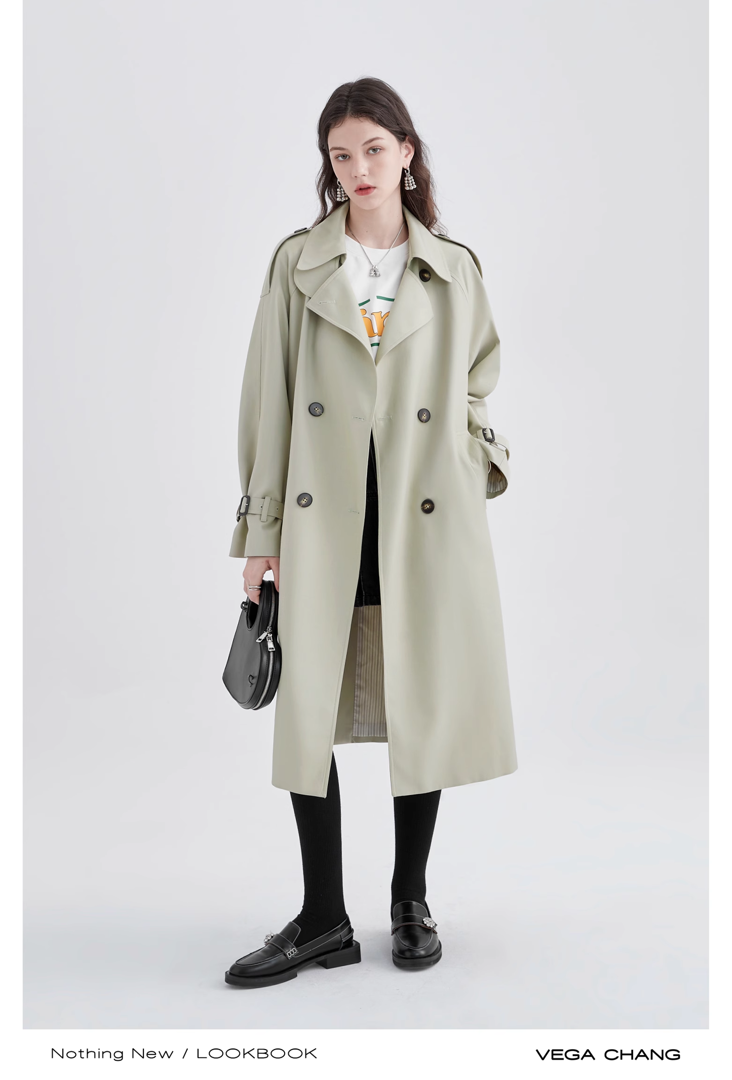 Mid-Length Belted Trench Coat With Striped Lining