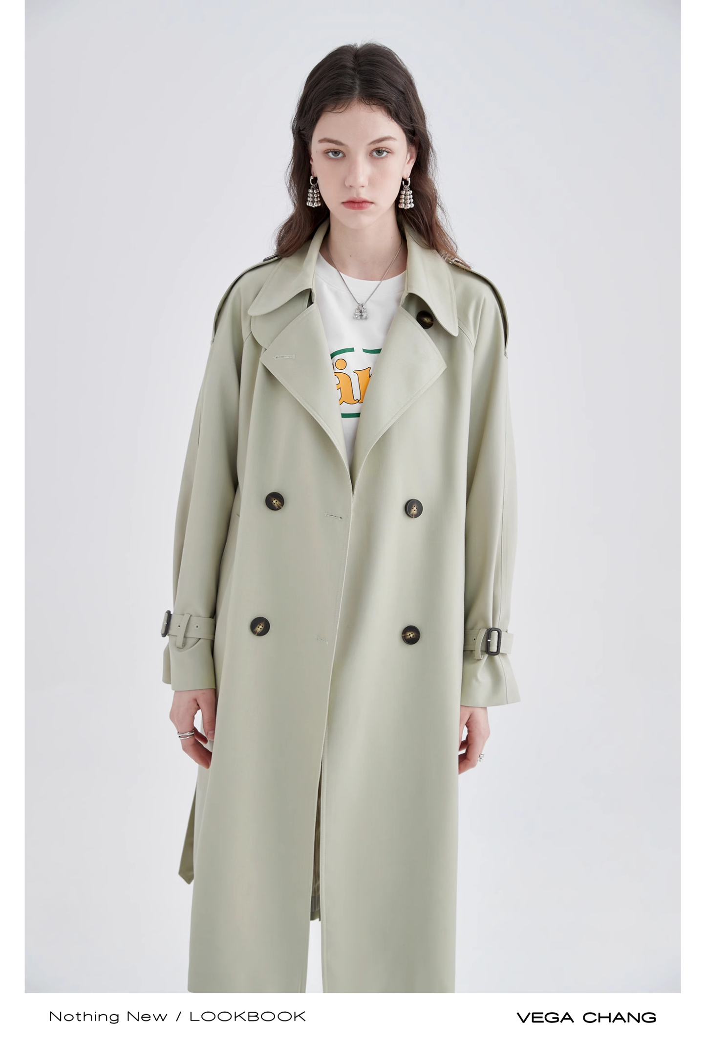 Mid-Length Belted Trench Coat With Striped Lining