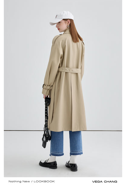 Mid-Length Belted Trench Coat With Striped Lining