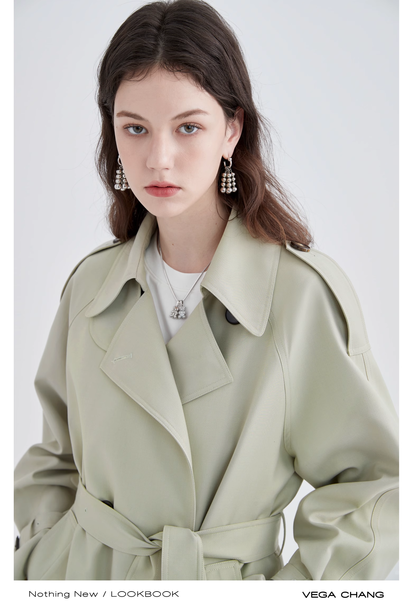 Mid-Length Belted Trench Coat With Striped Lining