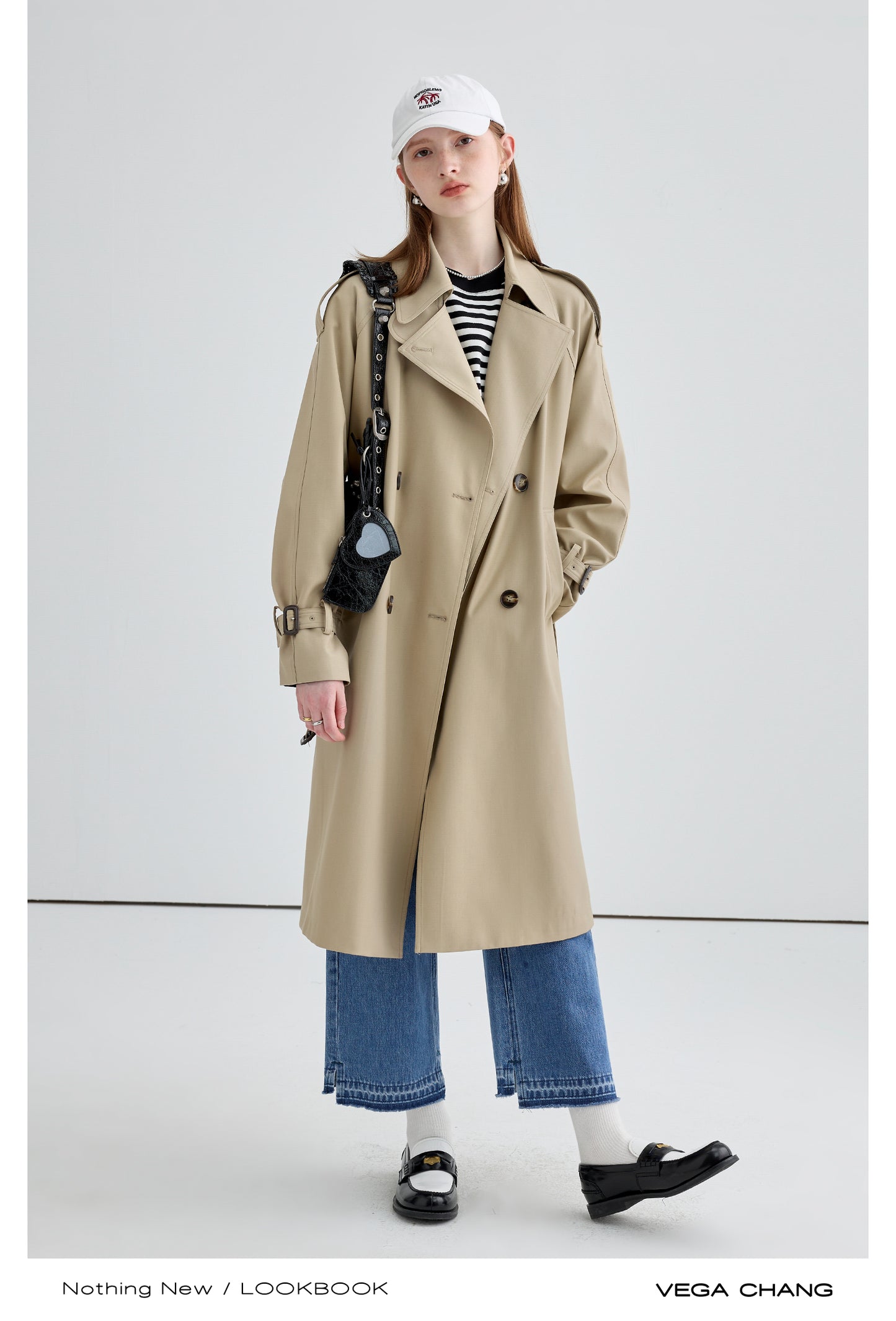 Mid-Length Belted Trench Coat With Striped Lining