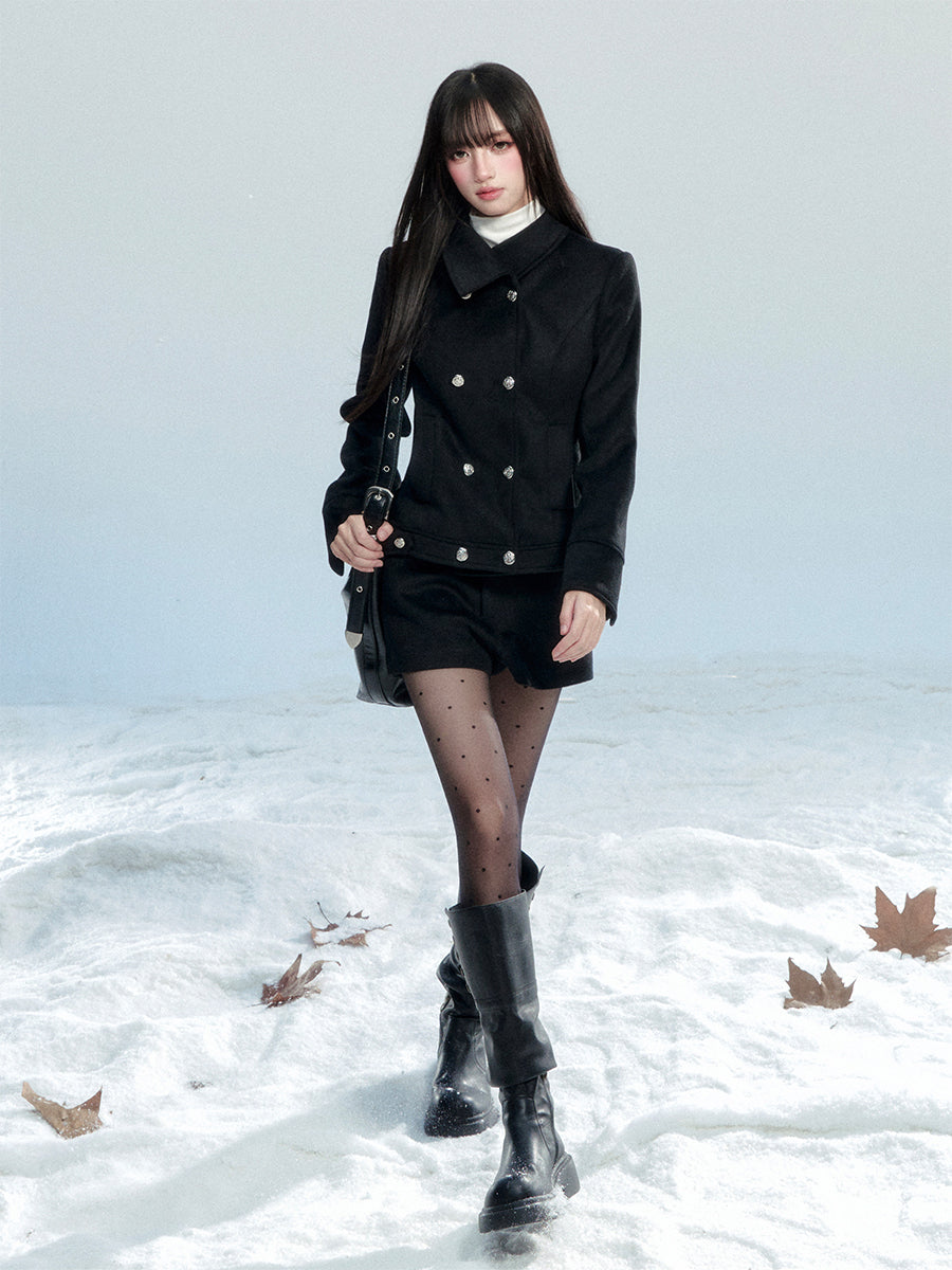 Fitted Double-Breasted Jacket With Metallic Buttons