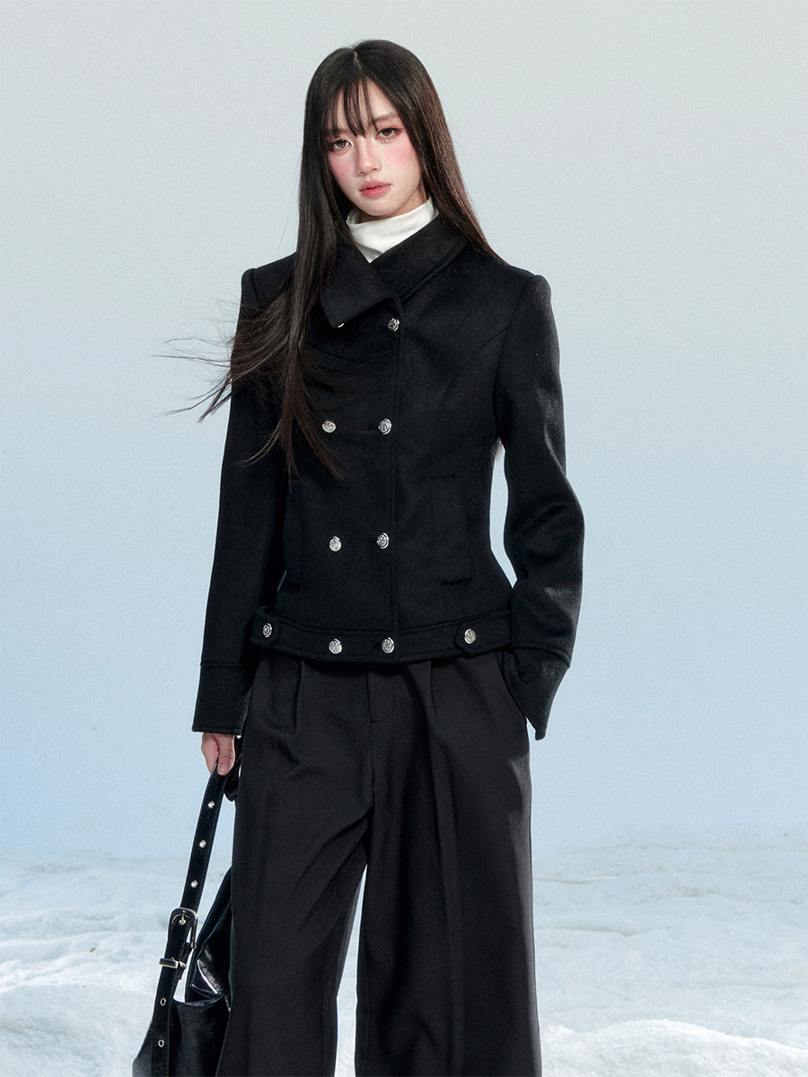 Fitted Double-Breasted Jacket With Metallic Buttons