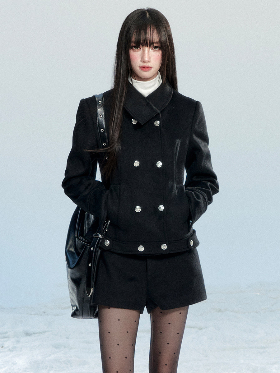 Fitted Double-Breasted Jacket With Metallic Buttons