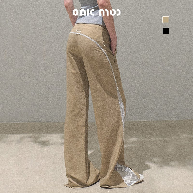 Low Rise Flare Pants With Lace Detail