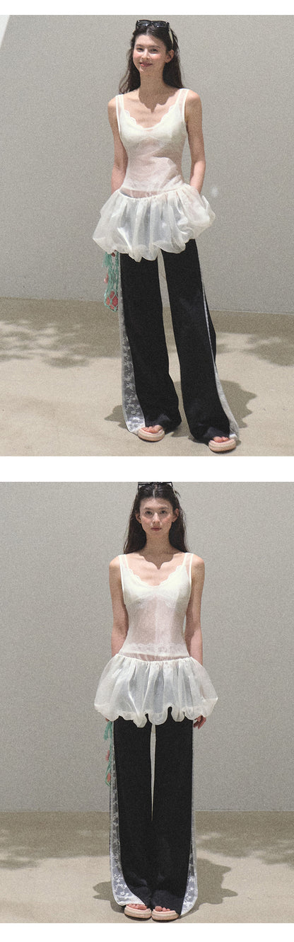 Low Rise Flare Pants With Lace Detail