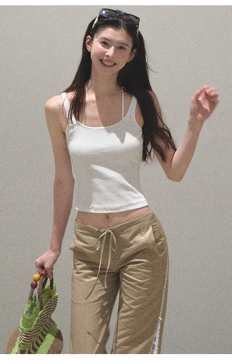 Low Rise Flare Pants With Lace Detail