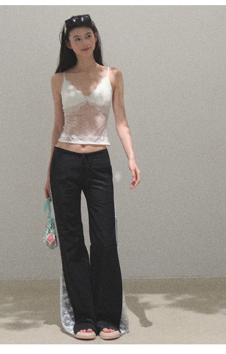 Low Rise Flare Pants With Lace Detail