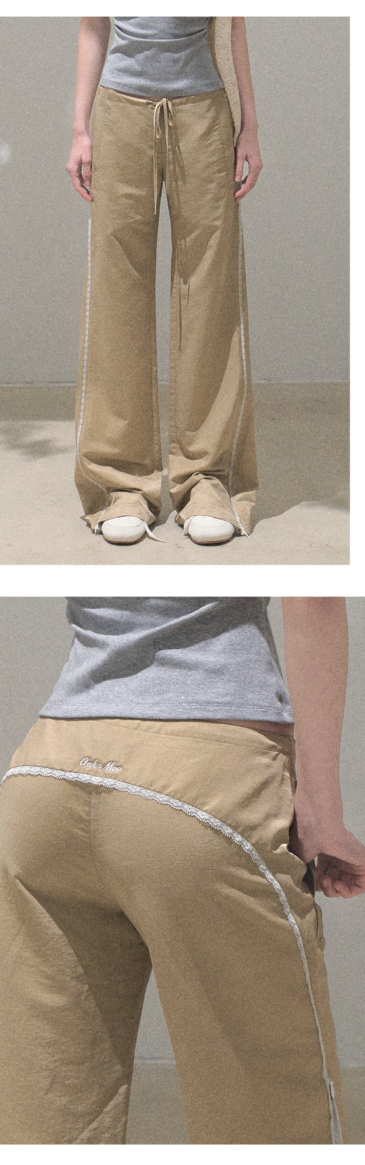 Low Rise Flare Pants With Lace Detail