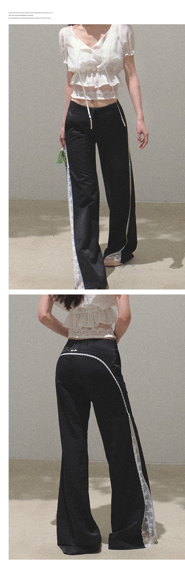 Low Rise Flare Pants With Lace Detail