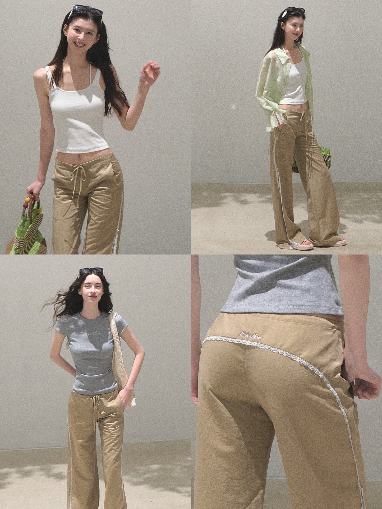 Low Rise Flare Pants With Lace Detail