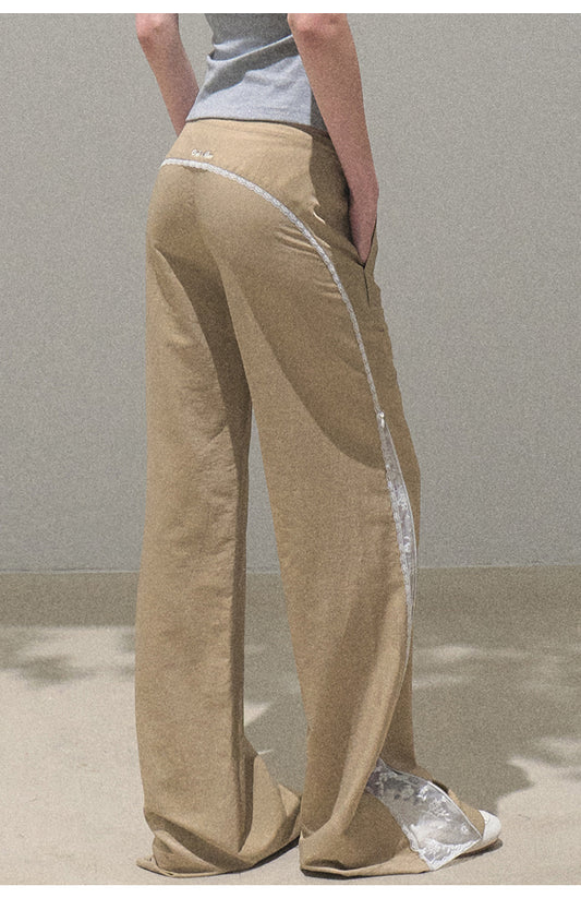 Low Rise Flare Pants With Lace Detail