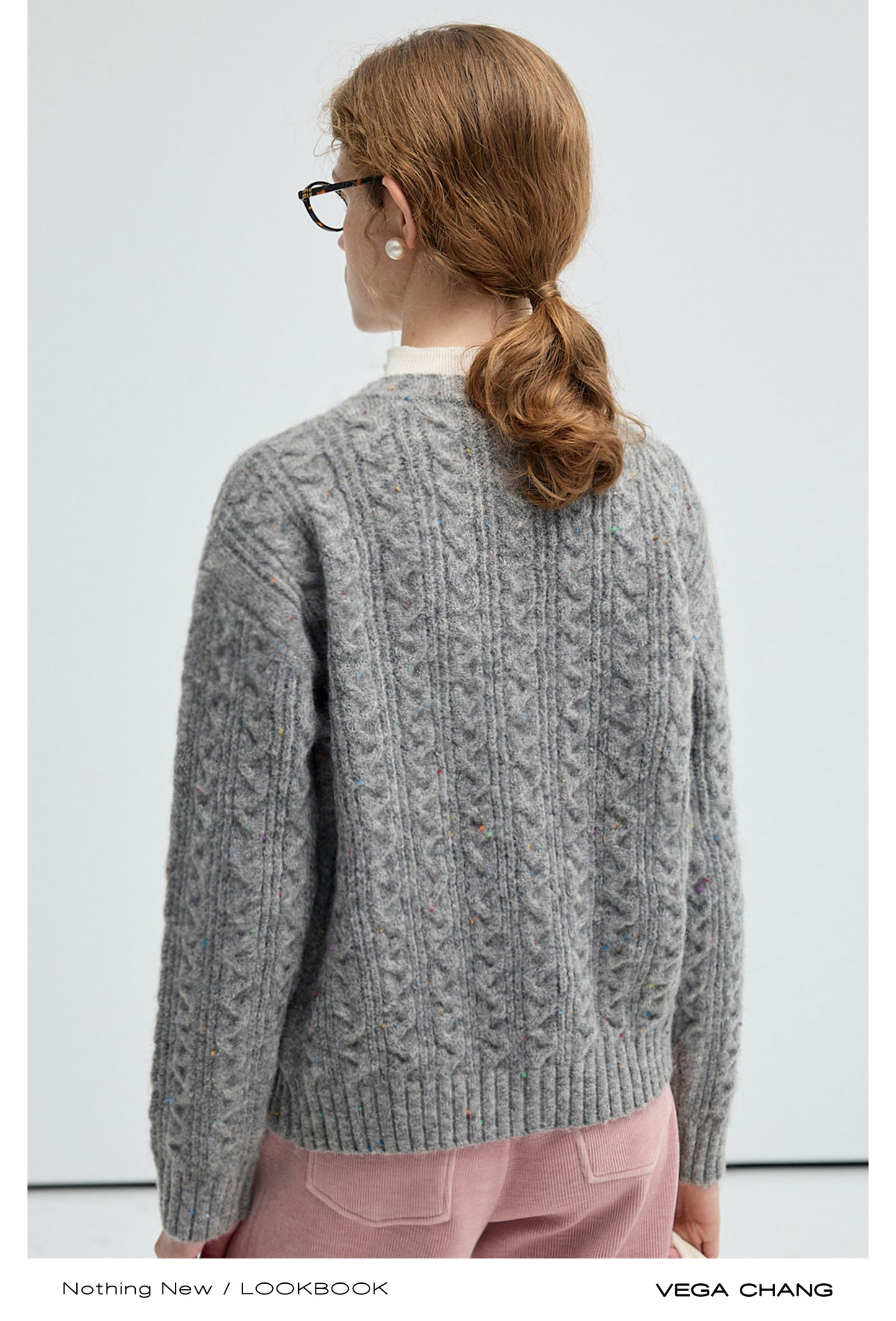 Heart Button Melange Cable Knit Cardigan