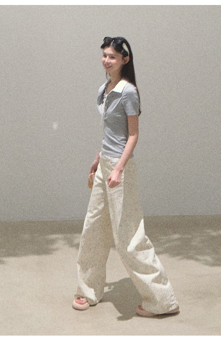 Denim Pants With Pear Illustrations