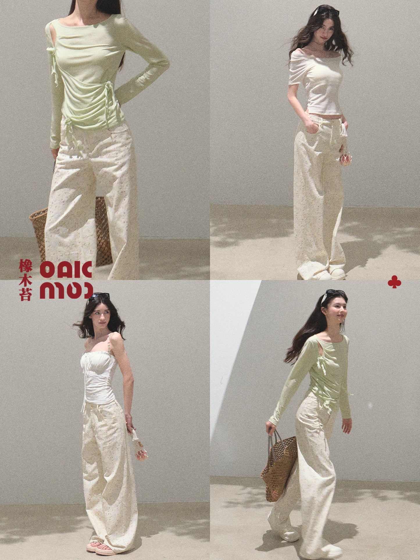 Denim Pants With Pear Illustrations