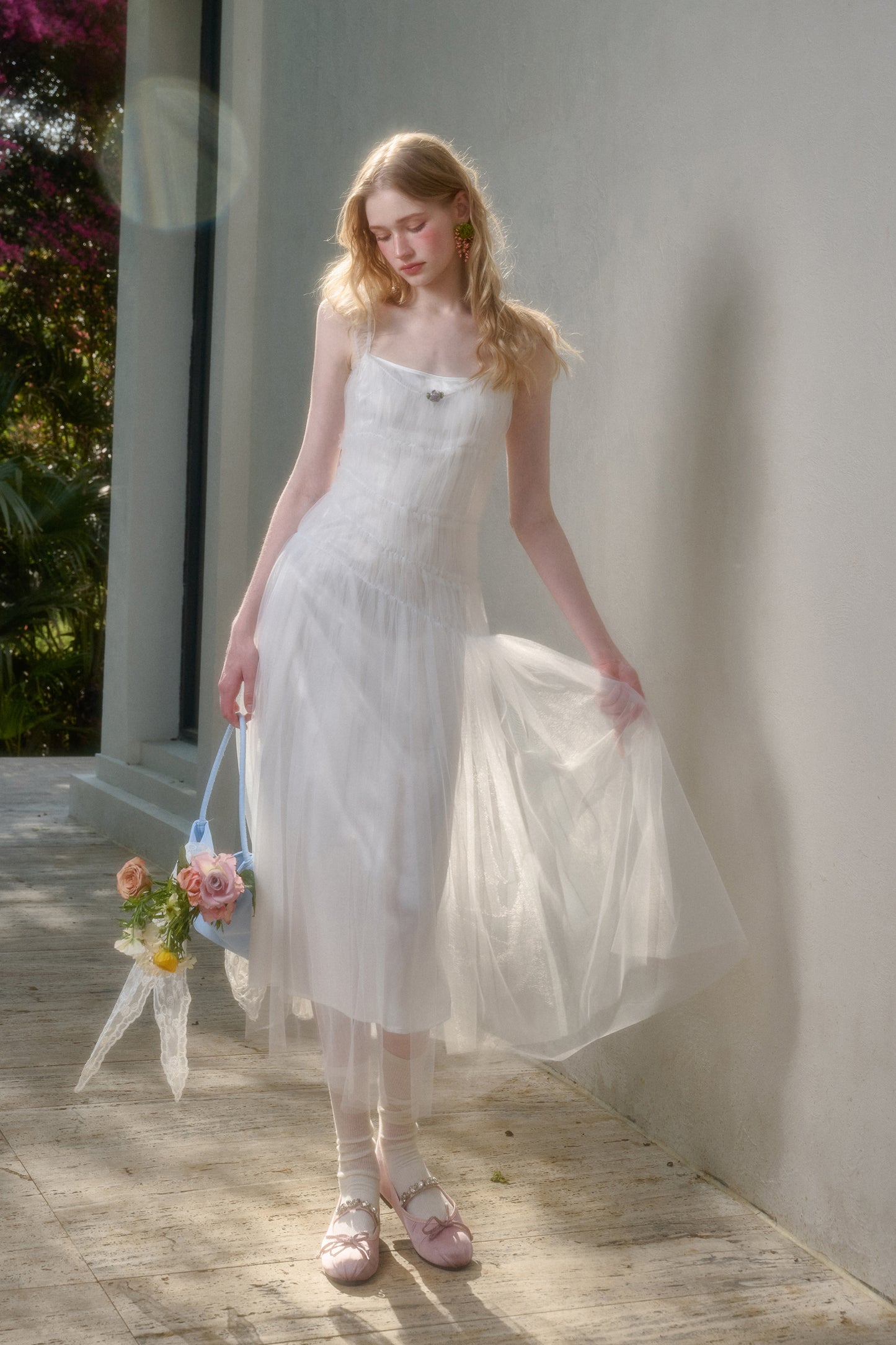 Asymmetric Sheer Tulle Double Mesh Dress
