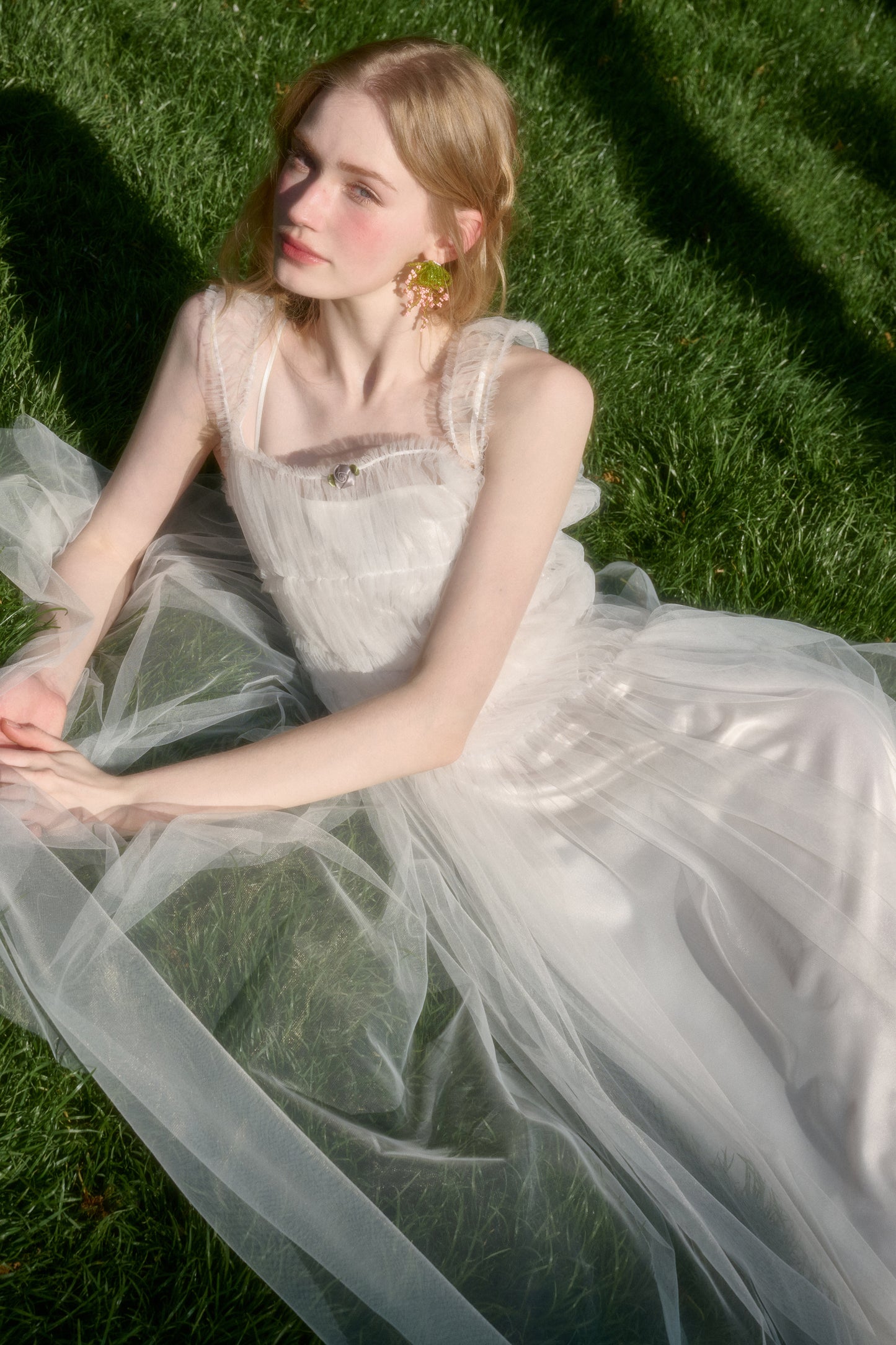 Asymmetric Sheer Tulle Double Mesh Dress