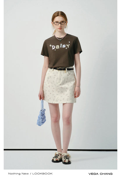 Light Print Denim Mini Skirt