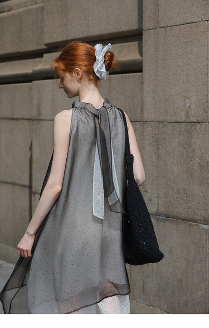 Airy Dotted Sleeveless Dress With Sheer Layers