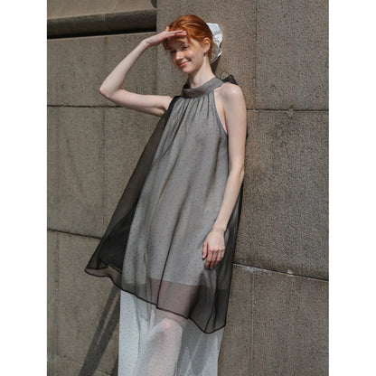 Airy Dotted Sleeveless Dress With Sheer Layers