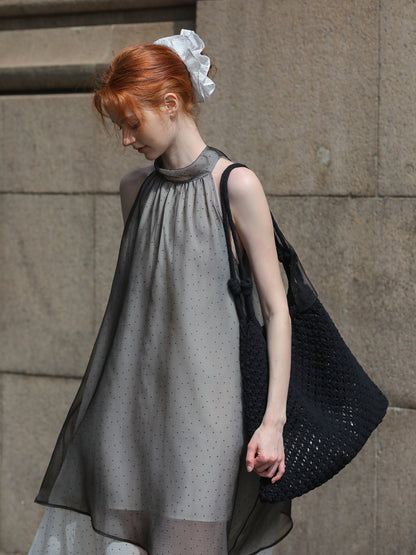 Airy Dotted Sleeveless Dress With Sheer Layers