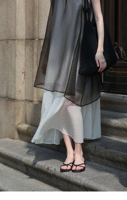 Airy Dotted Sleeveless Dress With Sheer Layers