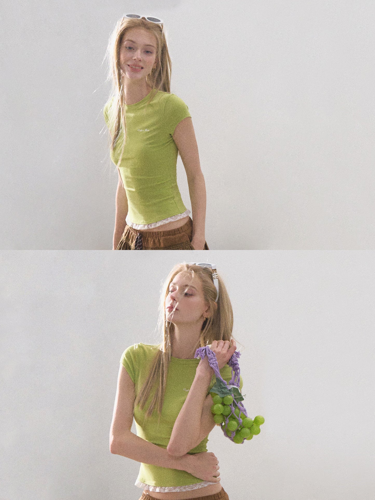 Fitted Cap-Sleeve T-Shirt With Lace Detail