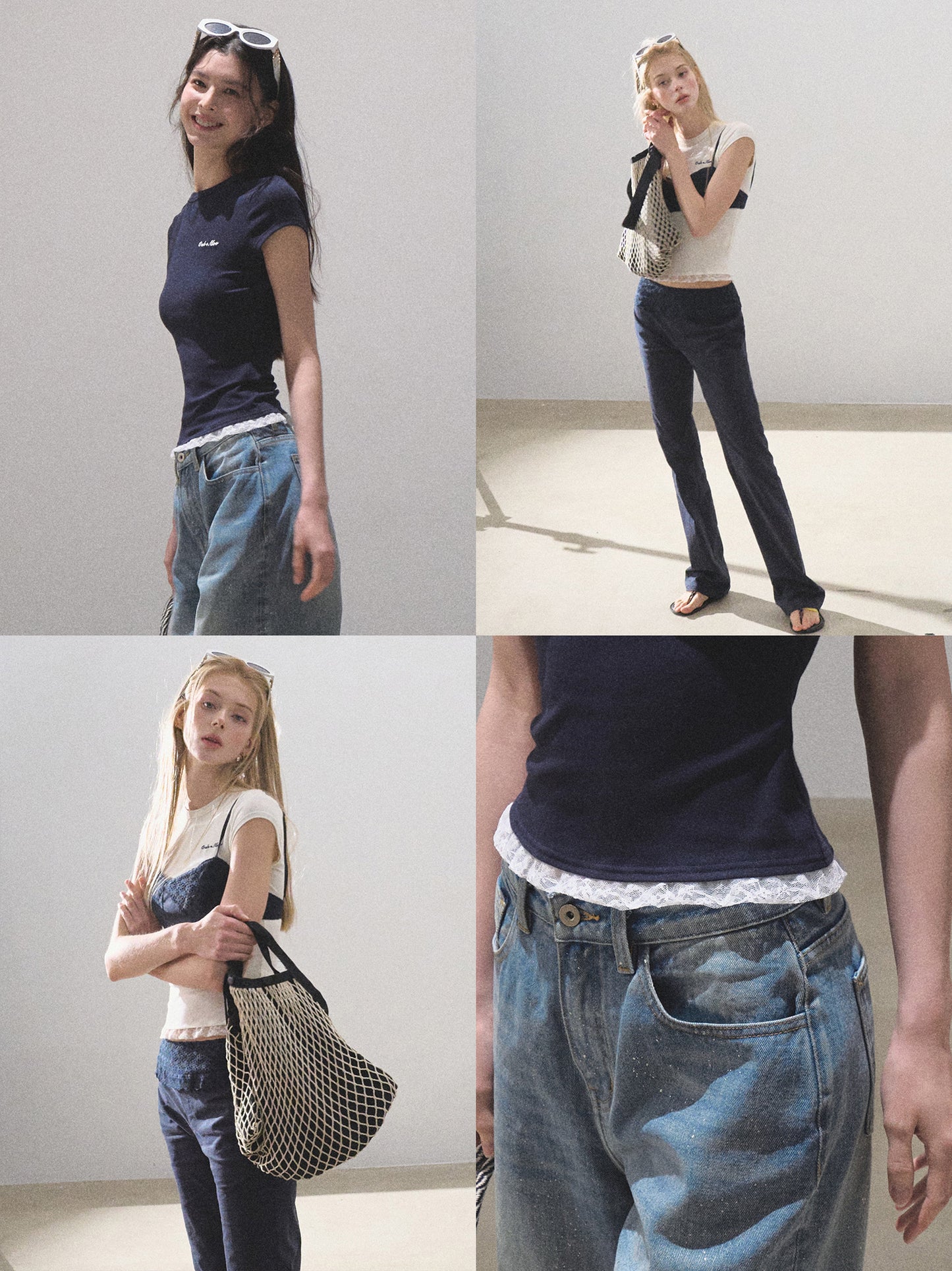 Fitted Cap-Sleeve T-Shirt With Lace Detail