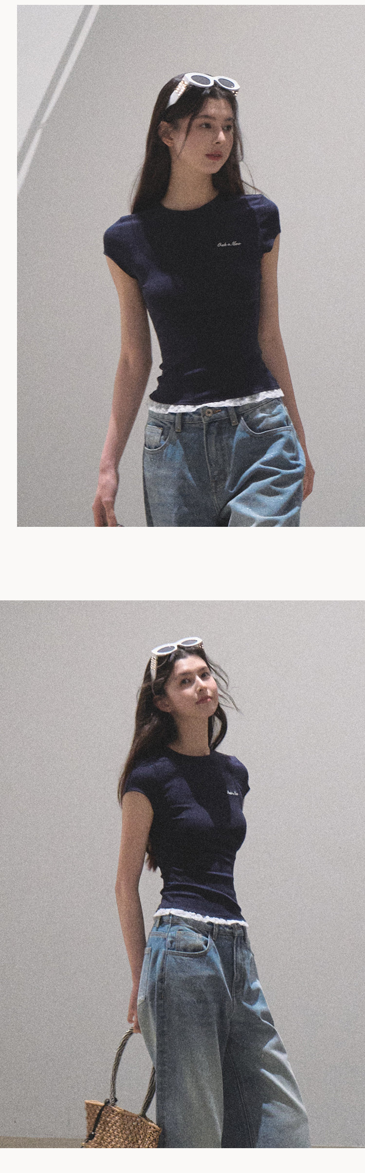 Fitted Cap-Sleeve T-Shirt With Lace Detail