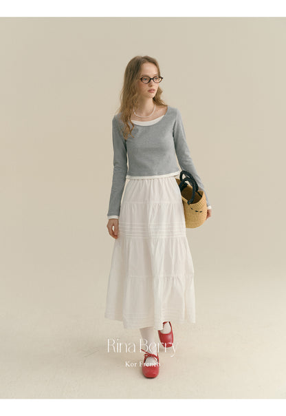 Pintuck-Detail Cotton Maxi Skirt