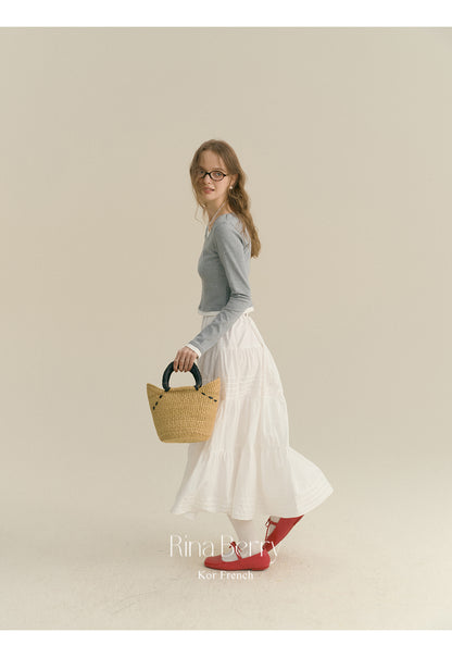 Pintuck-Detail Cotton Maxi Skirt