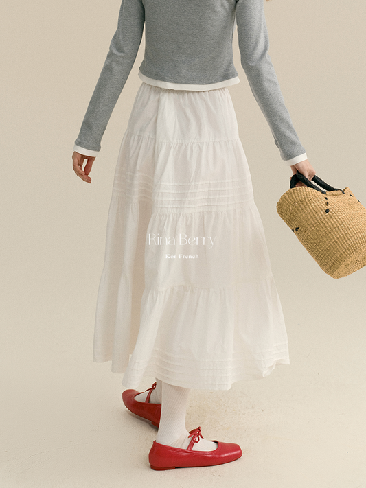 Pintuck-Detail Cotton Maxi Skirt