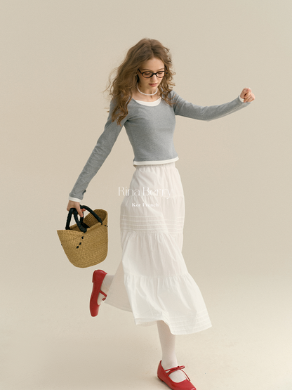 Pintuck-Detail Cotton Maxi Skirt
