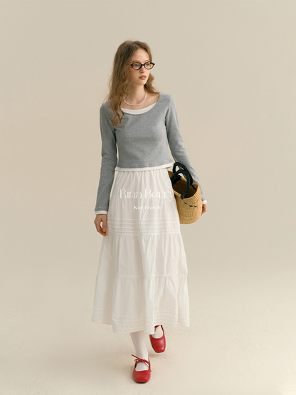 Pintuck-Detail Cotton Maxi Skirt