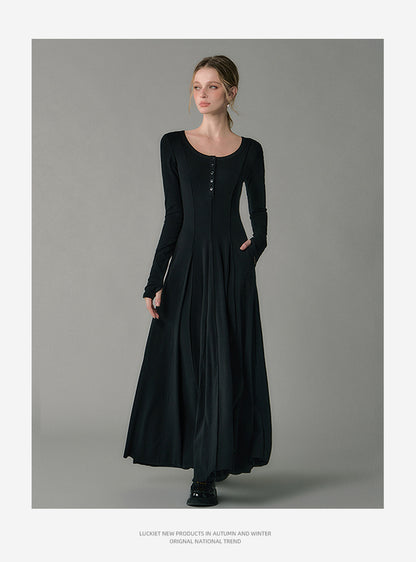 Flowy Scoop Neck Dress With Tuck Detail