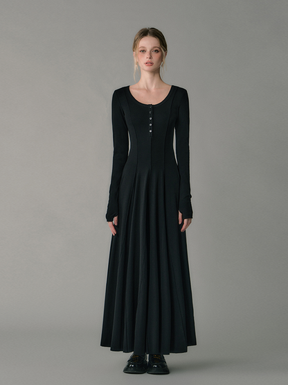 Flowy Scoop Neck Dress With Tuck Detail