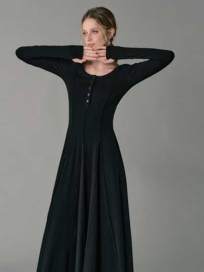 Flowy Scoop Neck Dress With Tuck Detail