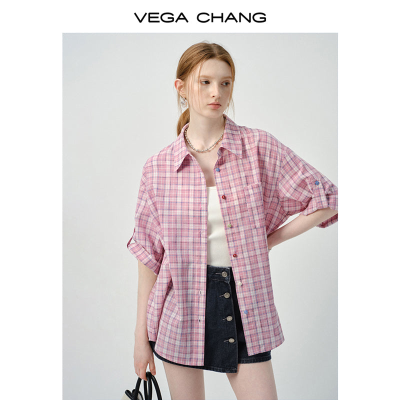 Woven Plaid Shirt With Multicolor Buttons