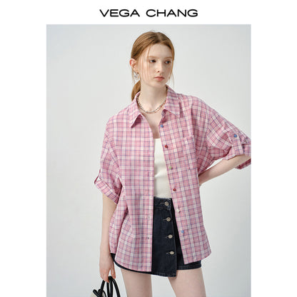 Woven Plaid Shirt With Multicolor Buttons
